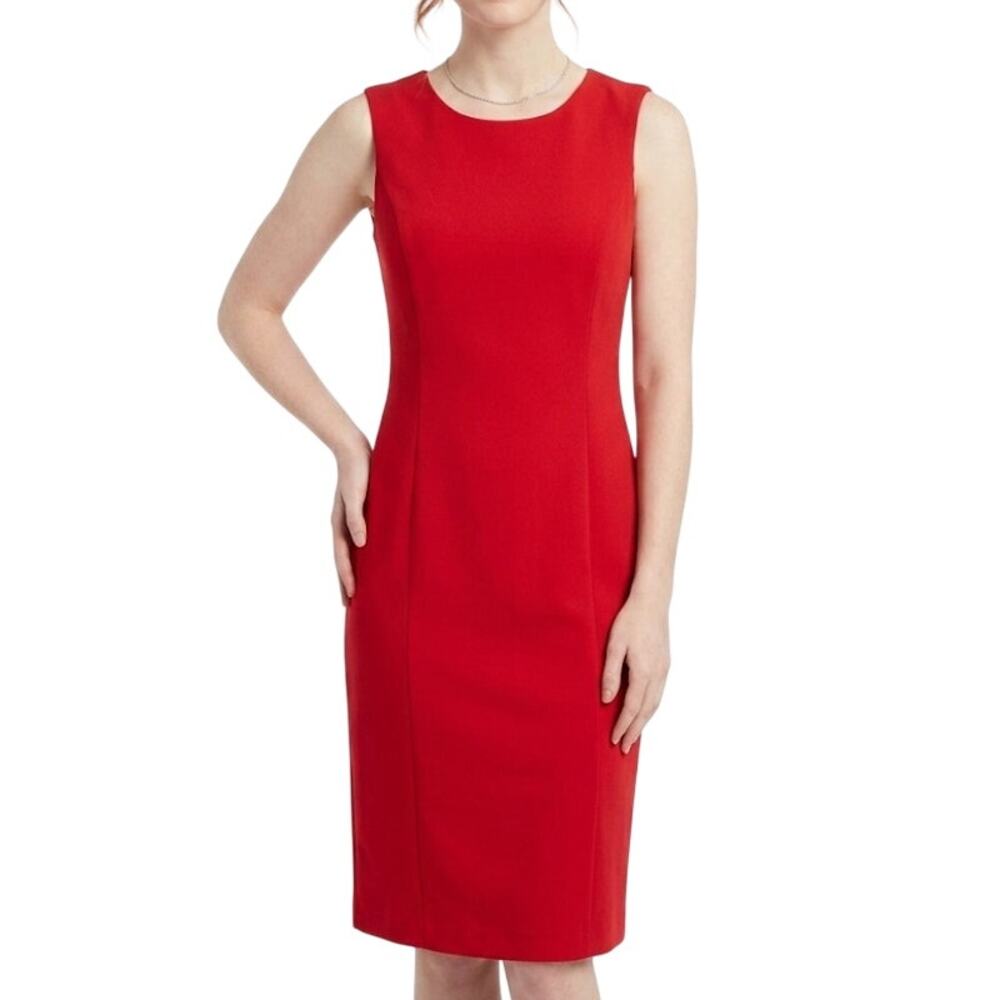 Classic Sheath Dress Red Tailored Sleeveless Business Office Small
